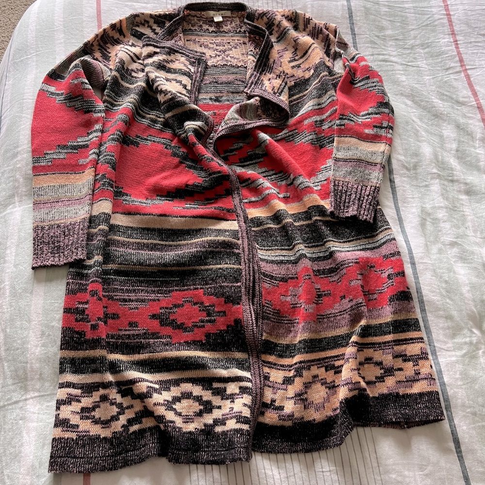Long sweater with beautiful color combos and a fun pattern